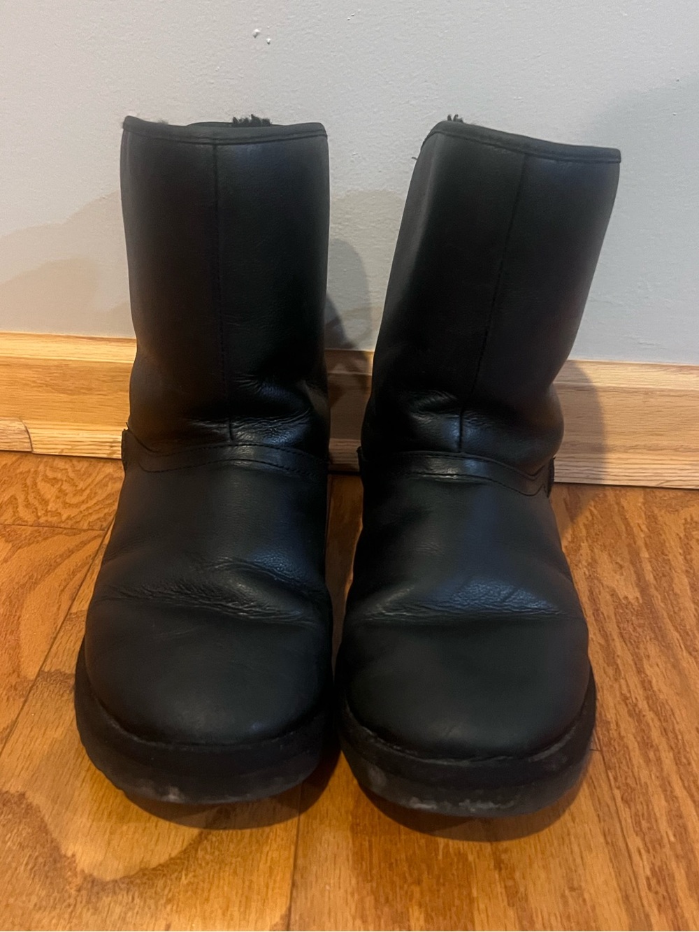 Ugg Australia Black Leather Slip-On Short Boots